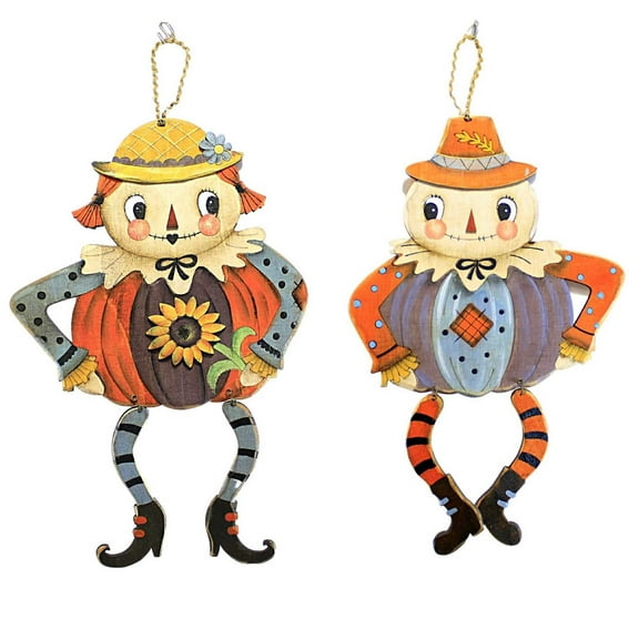 Fall Dangling Scarecrow Wood Wall Decor Sunflower Pumpkin Th00029