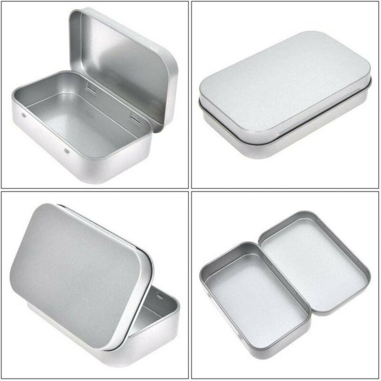 Gerich Metal Rectangular Empty Hinged Tins - Pack of 12 Silver Mini  Portable Box Containers Small Storage Kit & Home Organizer Small Tins with  Lids Craft Containers 