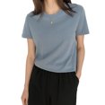 thumbnail image 3 of Camiseta de mujer Verano Cuello redondo Manga corta Color sólido Top casual, Azul, XXL sidaley AP001478-16B, 3 of 7