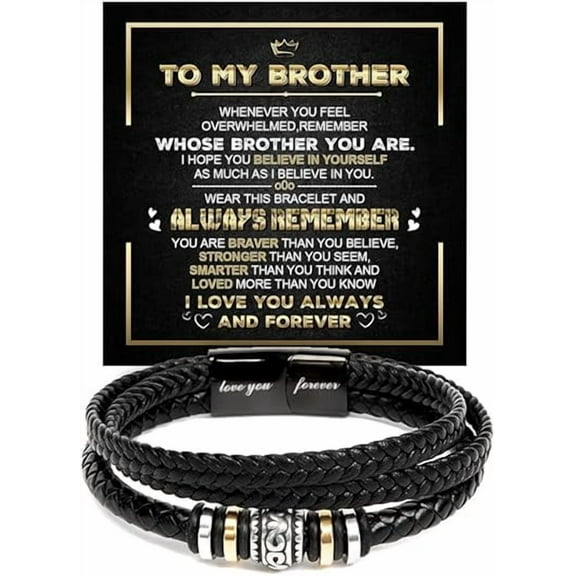 To My Brother Bracelet, Christmas Gift for Brother, Leather for Men With Message Card and Gift Box, Brothers Bracelets Gift, Birthday Gift for Brother From Sister