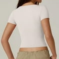 thumbnail image 4 of Women's Double Lined Buttoned Slim Crop Top Short Sleeve Top White Small, 4 of 5