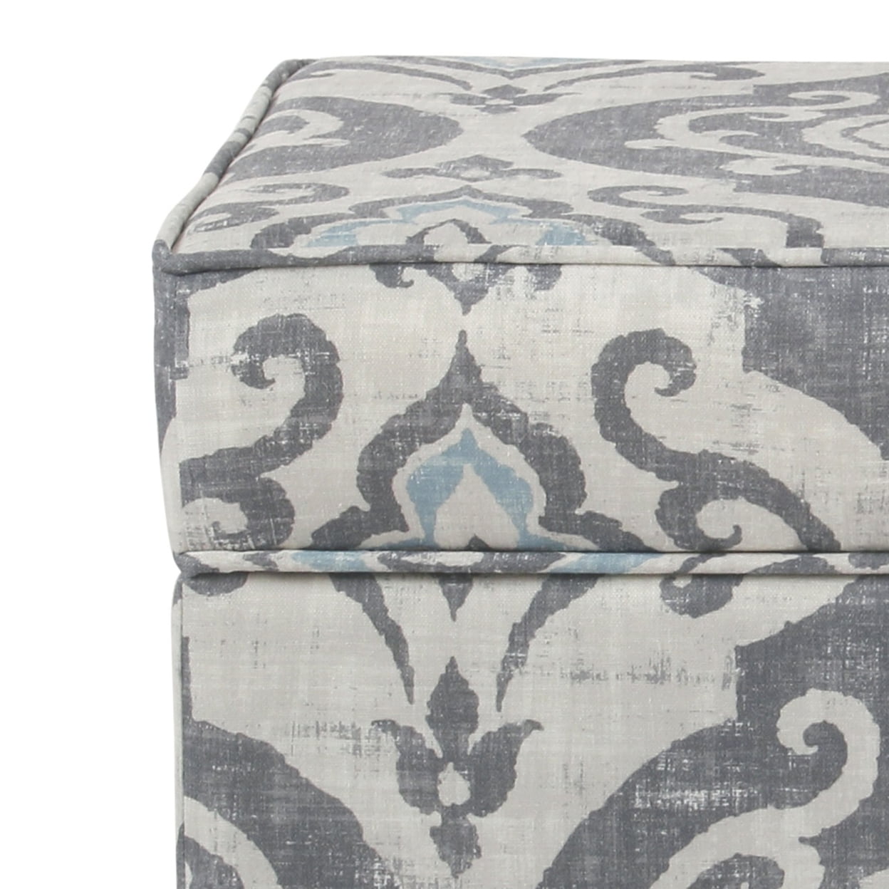 HomePop Suri Transitional Fabric Storage Ottoman with Slate Pattern in Blue