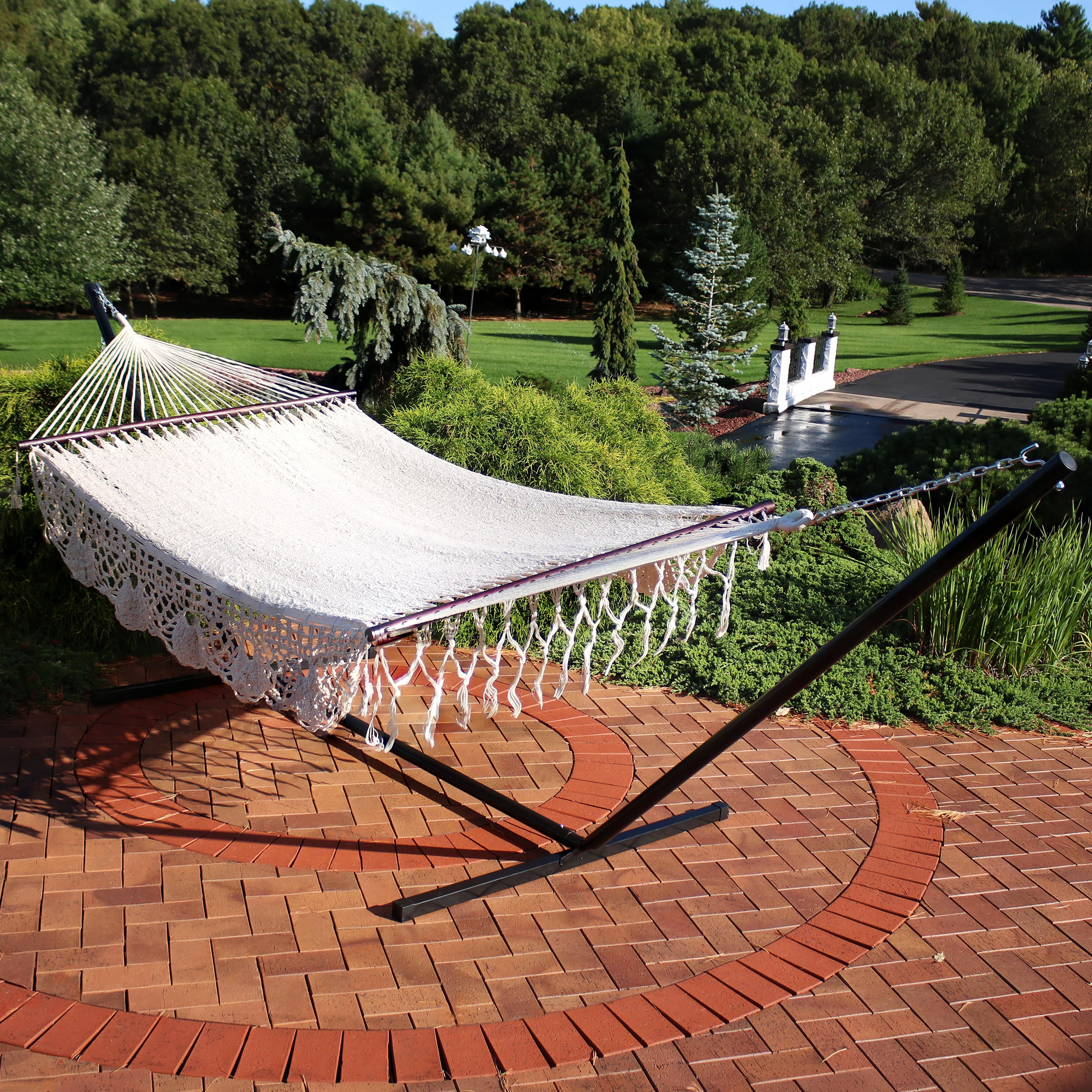 Sunnydaze Deluxe 2Person Hammock with Spreader Bars and 15Foot Stand, 400Pound Capacity