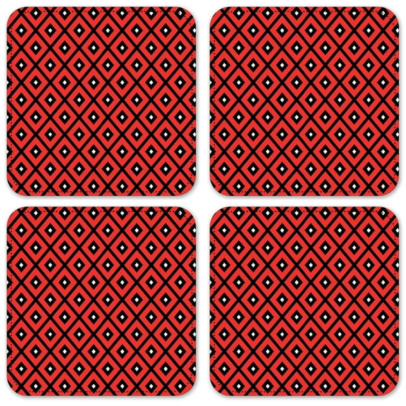 Vinyl Drink Coasters - Set of 4 - Red, Black & White Triangles