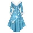 thumbnail image 3 of Women's Fashionable Casual Fitted Christmas Print Party Long-Sleeved V-Neck Hair Collar Dress for Holiday Parties and Events,Sky Blue,S, 3 of 4