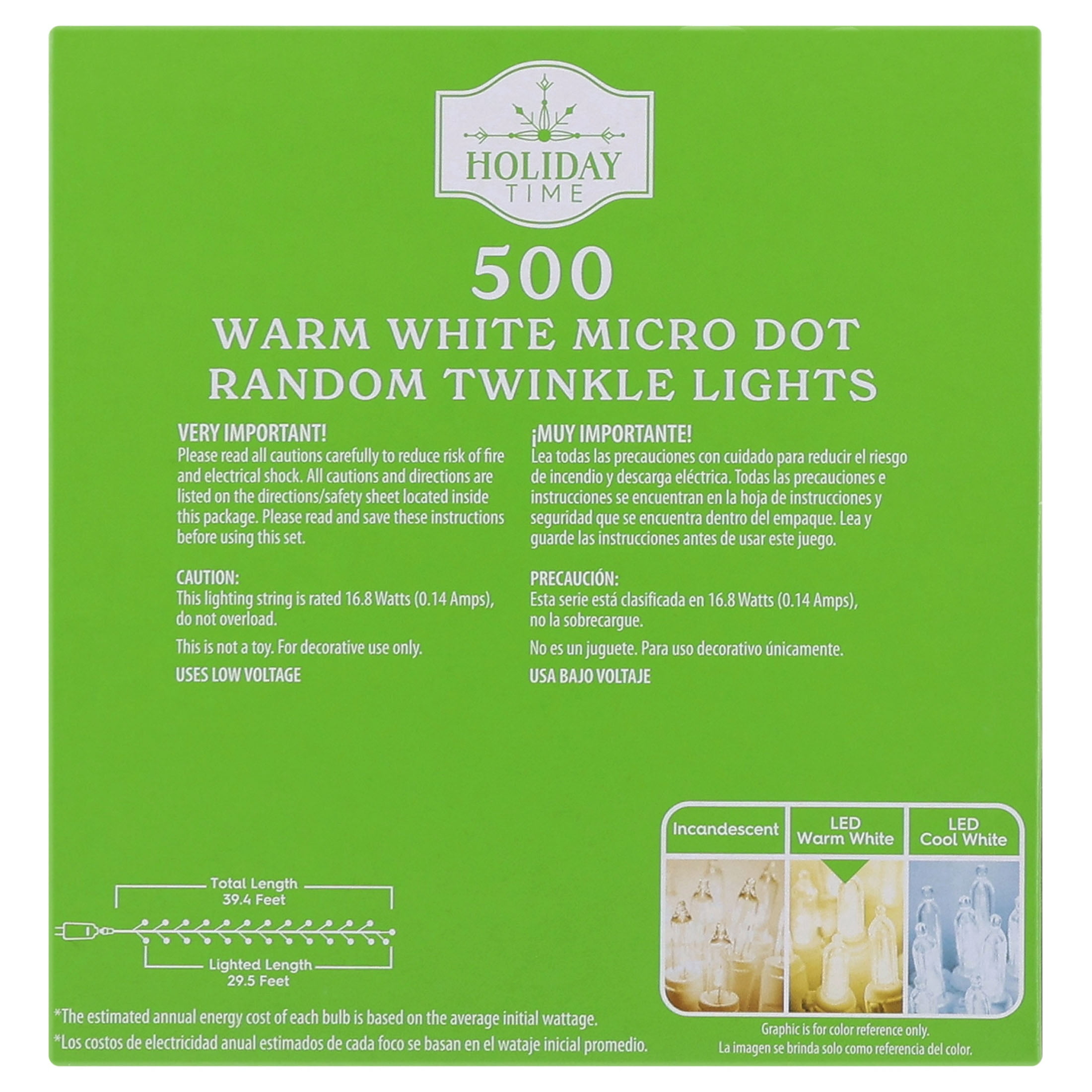 Indoor/Outdoor 500-Count LED Random Twinkle Micro Dot Christmas String Lights, Warm White, Silver Wire, 29.5', by Holiday Time