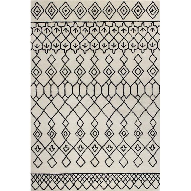 Bashian S185-IVBK-8X10-ST258 Bashian Chelsea Collection Moroccan Contemporary 100 Percent Wool Hand Tufted Area Rug, Ivory & Black - 7 ft. 6 in. x 9 ft. 6 in.