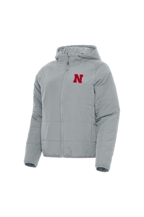 Women's Antigua Gray Nebraska Huskers Universe Full-Zip Puffer Jacket