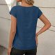 thumbnail image 3 of Tops de Color Sólido para las Mujeres Cuello Redondo de Manga Corta con Detalle de Botón Plisado Casual, Tops de Cuello Redondo para las Mujeres, 3 of 8