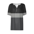 thumbnail image 5 of Women's Color Block T-shirts Buttons V Neck Short Sleeve Striped Summer Tops July 4th Festive Tshirts (XL, Black), 5 of 5