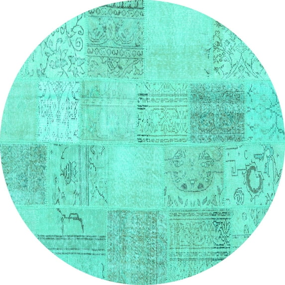 Ahgly Company Indoor Round Patchwork Turquoise Blue Transitional Area Rugs, 5' Round