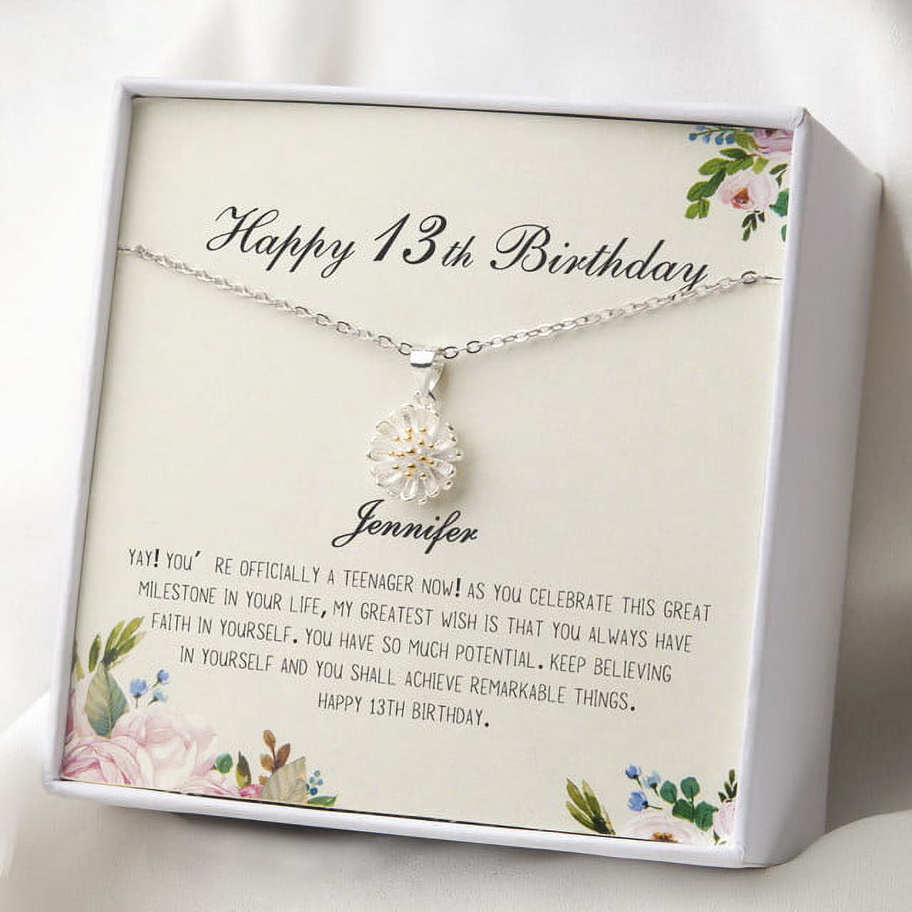 Personalized 13th Birthday Girl - Happy 13th Birthday - 13th Birthday Girl Gifts - Custom 13th Sister Gift - Sterling Silver Daisy Necklace Gift for Daughter