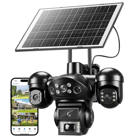 KEPEAK Triple Lens AOV Solar Security Camera, Wireless Outdoor 360° PTZ WiFi Camera, 24/7 Recording