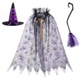 thumbnail image 2 of siminsem Adult Halloween Wizard Set with Hooded Cloak Witch Hat Magic Wand Hollow Out Net Pattern Cosplay Role Playing Party Dress Up Prop for Men Women 1 Pack, Purple,One Size, 2 of 3