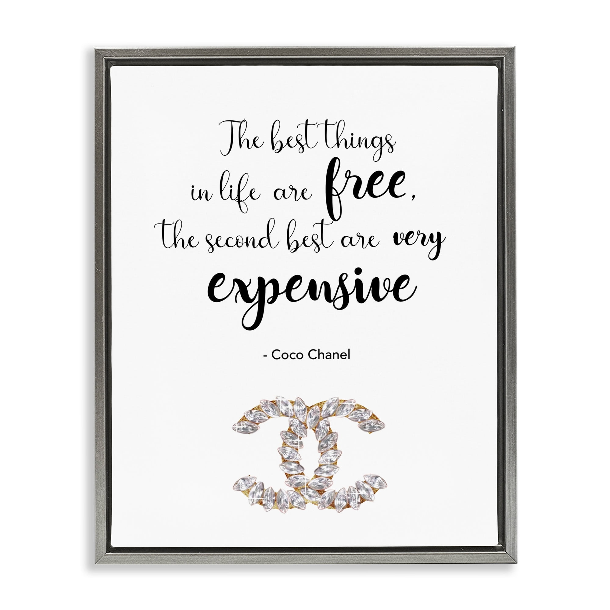 Stupell Industries Second Best Things In Life Quote Fashion Brand Glam Text Luster Gray Framed Floating Canvas Wall Art, 24x30, by Ziwei Li