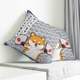 thumbnail image 4 of Throw Pillow Covers 18x18 Inch, Japanese Cute Dogs Decorative Pillow Cases for Couch Sofa Bed, Navy Blue Modern Abstract Waves Cotton Linen Square Home Decor Pillowcases with Hidden Zipper, 4 of 7
