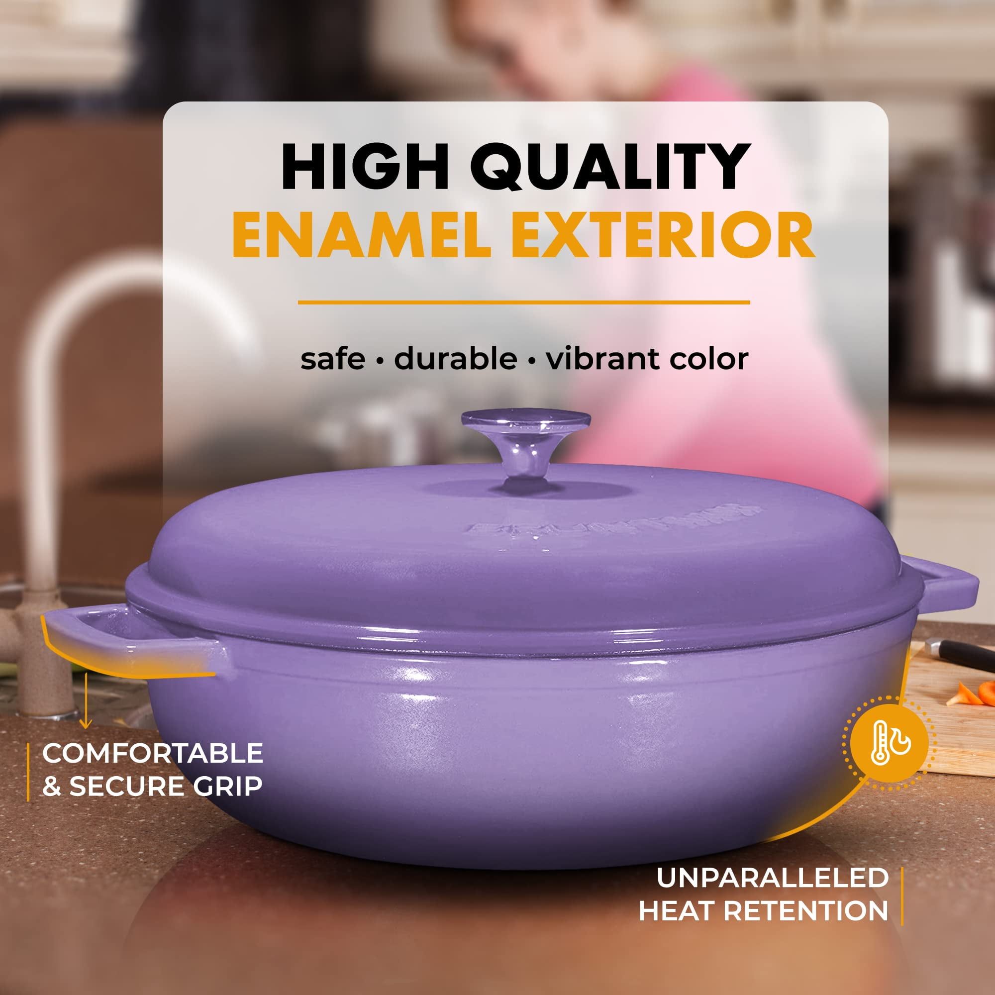 Bruntmor Enameled Cast Iron Dutch Oven with Lid and Stainless Steel Knob - 4.5-Quart - 2