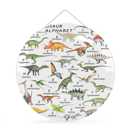 Welcome Sign for Front Door Dinosaur 12 Inch Round Metal Sign for Home Decoration Funny Dino Cute Cartoon Boys Girls Children Decorative Wall Signs for Holiday Party Supplies Decor