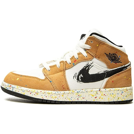 Nike Youth Air Jordan 1 Mid Se GS Brushstroke Sail/Black/Cide/Chile Red 5 Big Kid Sail/Black-cide-chile Red