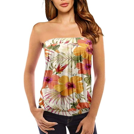 

Dtydtpe Women Summer Top Casual Tube Top Printed Block Sleeveless Wrap Tube Top plus Size Workout Top Womens plus Size Tops A Long Tunic 30 Birthday Tops for Women Pajama Top Pajamas Women 4x Unde