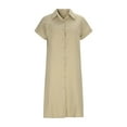 thumbnail image 3 of Hrsba Womens Summer Dresses,Hrsba Solid Color Linen Like Lapel Short Sleeve Button Down Shirt Dress Relaxed Summer Casual Wear, 3 of 5