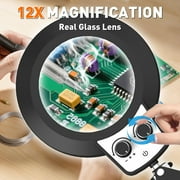 KIRKAS Magnifying Glass with Light and Clamp, Extra-Long Arm Magnifying Lamp Overhead Knob for Workbench Craft Repair Sewing, LED Lighted Magnifier Real Glass Lens Stepless Dimming and Color