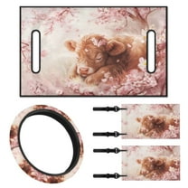 XYZCANDO Cow Floral 4pcs Golf Cart Seat Covers Sakura Golf Cart Steering Wheel Covers Cherry Blossom Golf Cart Flags Easy to Install Golf Cart Seat Cover Steering Wheel Wrap Small Flags Pink