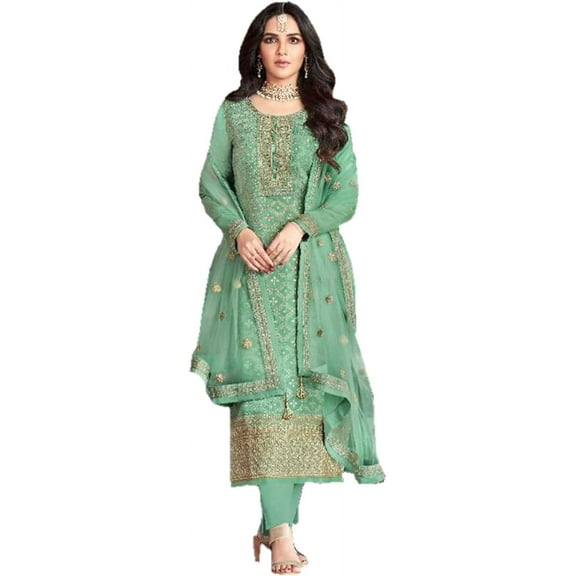 Designer Indian Pakistani Salwar Kameez Suits Reception Wear Trouser Pant Dress ( Orange, XL - 44 )