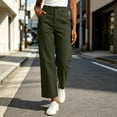 thumbnail image 4 of Cagogo Women Plus Size Wide Leg High Waisted Trousers with Pockets Casual Loose Ankle Pants Streetwear Travel Work Lounge Outfits Fall Winter Clothes, Army Green L, 4 of 9