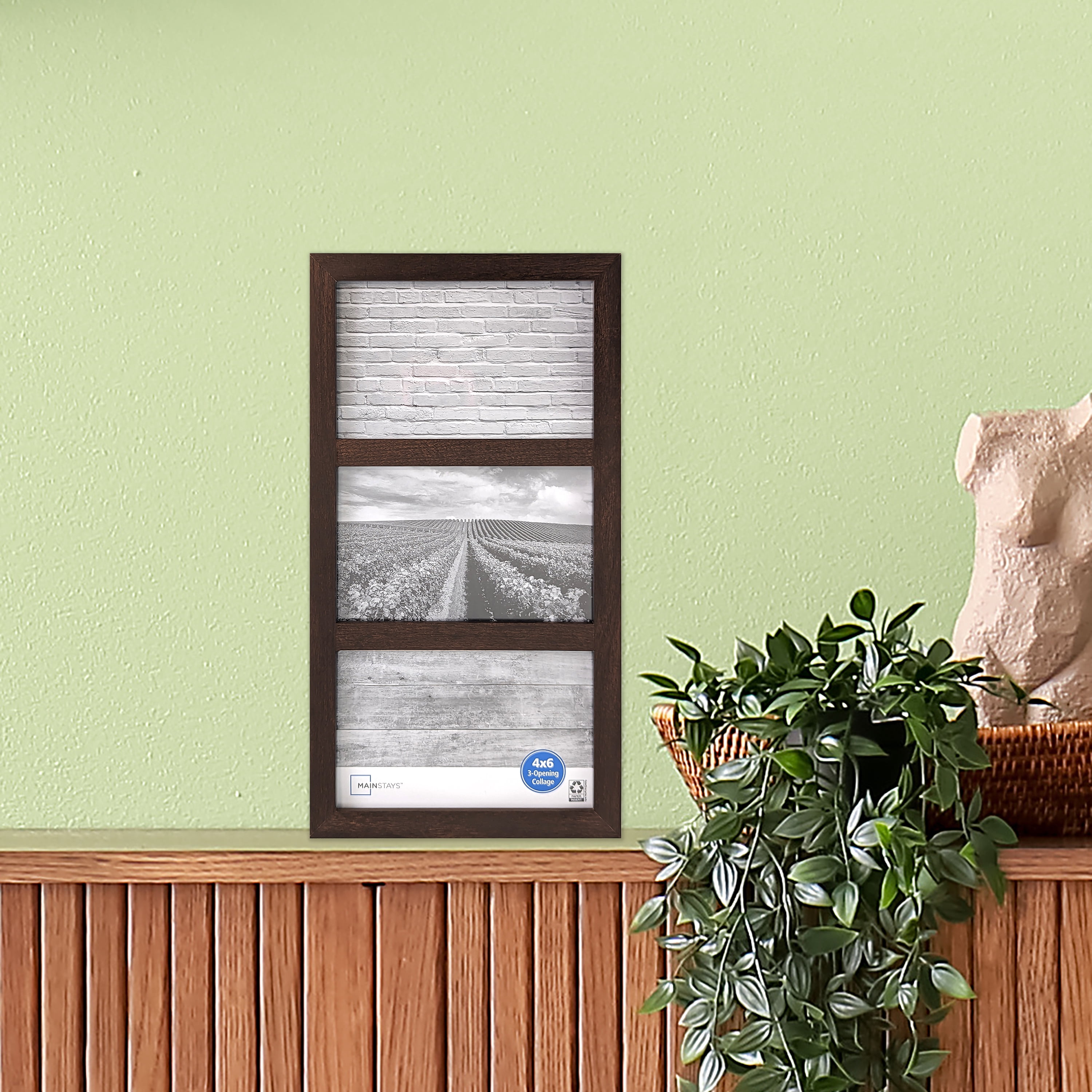 Mainstays 4x6 3-Opening Linear Gallery Collage Picture Frame, Brown
