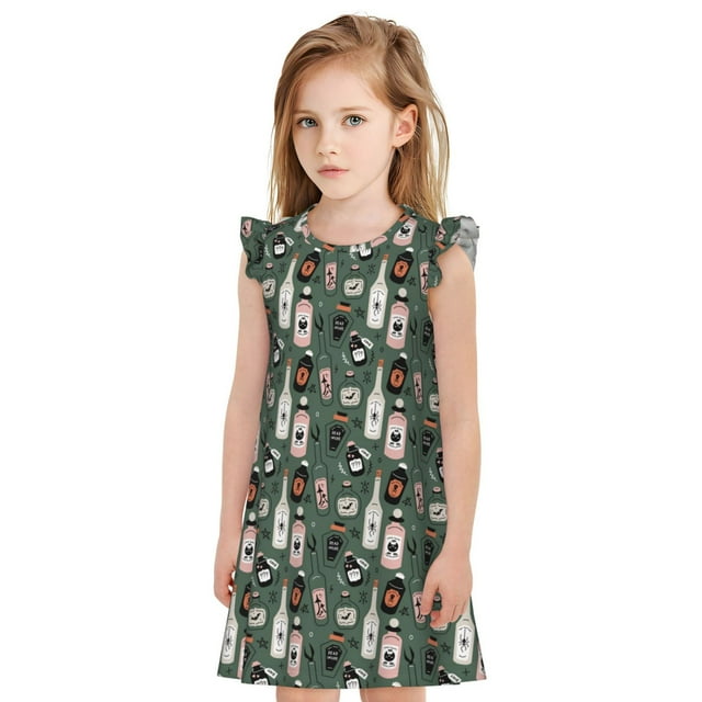 Bingfone Poisons d'Halloween pour Filles Robe de Nuit à Manches Volantes, Pyjamas de Princesse pour Filles Tenue de Maison-Moyen
