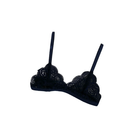 

BeQeuewll Women Lace Hem Underwear Solid Color Hollow Out Deep V-neck Bra White/ Black/ Apricot/ Royal Blue/ Wine Red