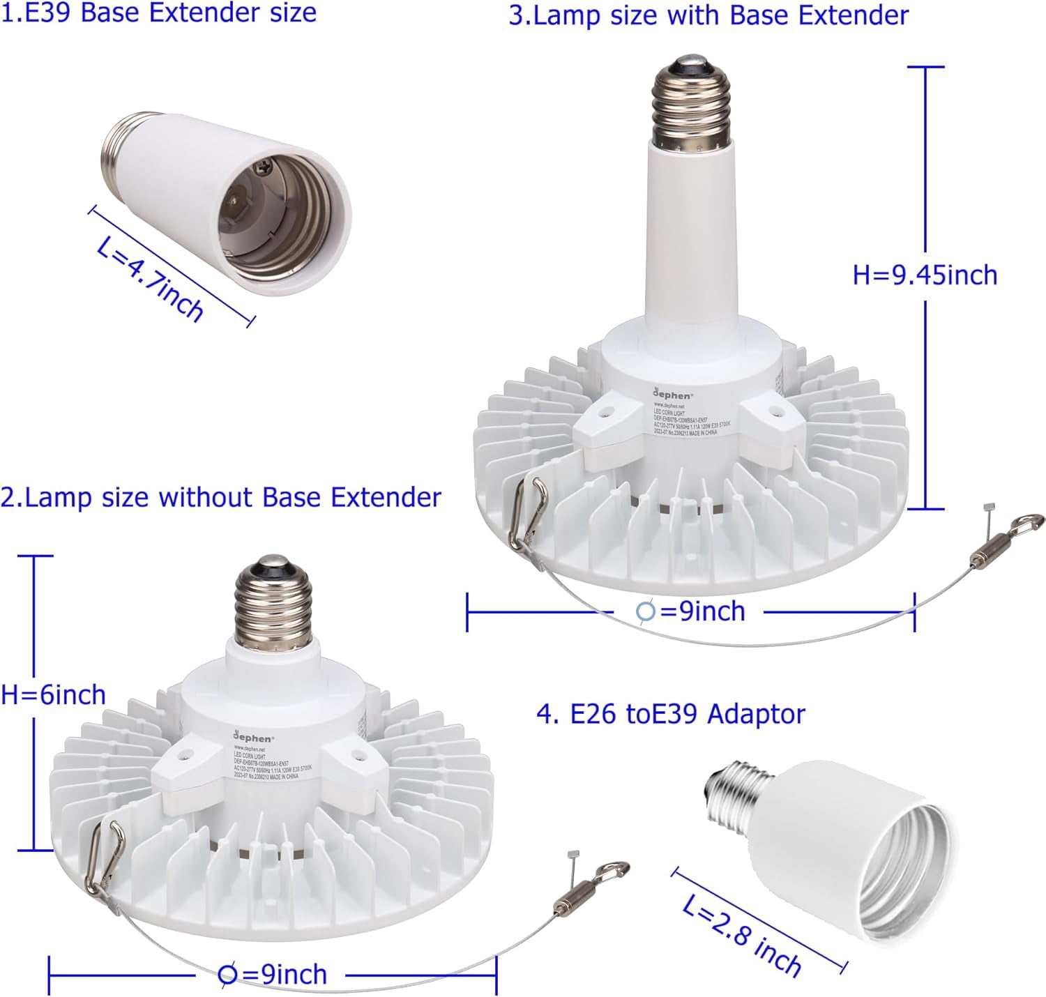 dephen 120W Motion Sensor LED Light Bulb with E39 Extender & E26 Adaptor, 18600Lm 5700K High Bay UFO Bulb, Equivalent 400W MH/HPS,Garage Ceiling Light Bulb for Wherehouse Gym Workshop,IP64,UL-Listed