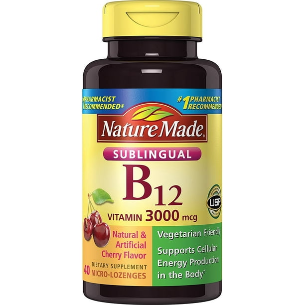 Nature Made Sublingual Vitamin B12 3000 mcg. Cherry Flavored Lozenges