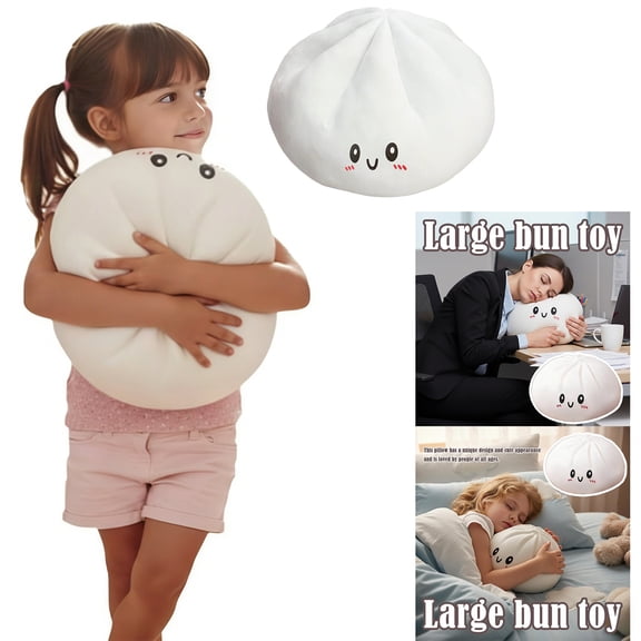 Soup Dumpling Plush Pillow with Cute Features, Stuffed Bun Plush, Funny Food Toy Gifts 7.87 Inch