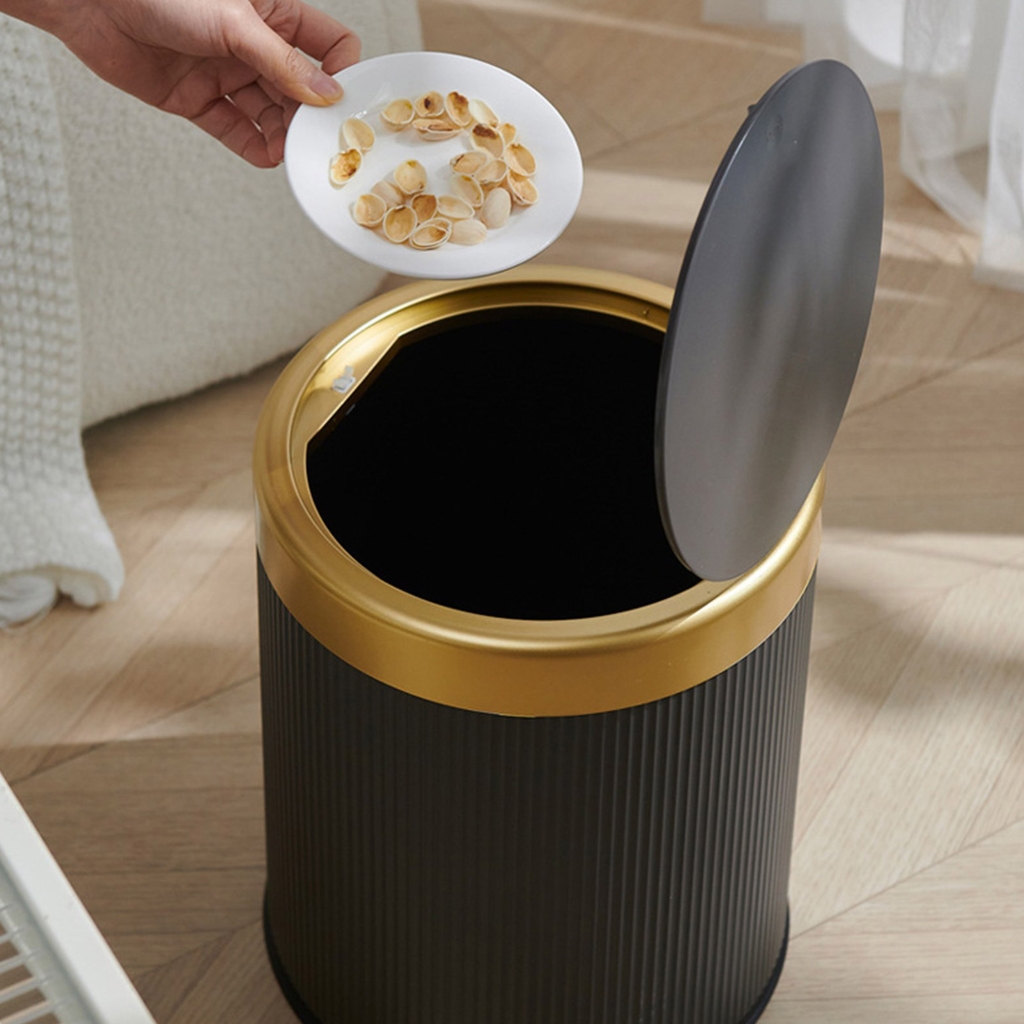 Round Flips Top Waste Bin Container Fashion Wastbasket Trash Can for Home Office