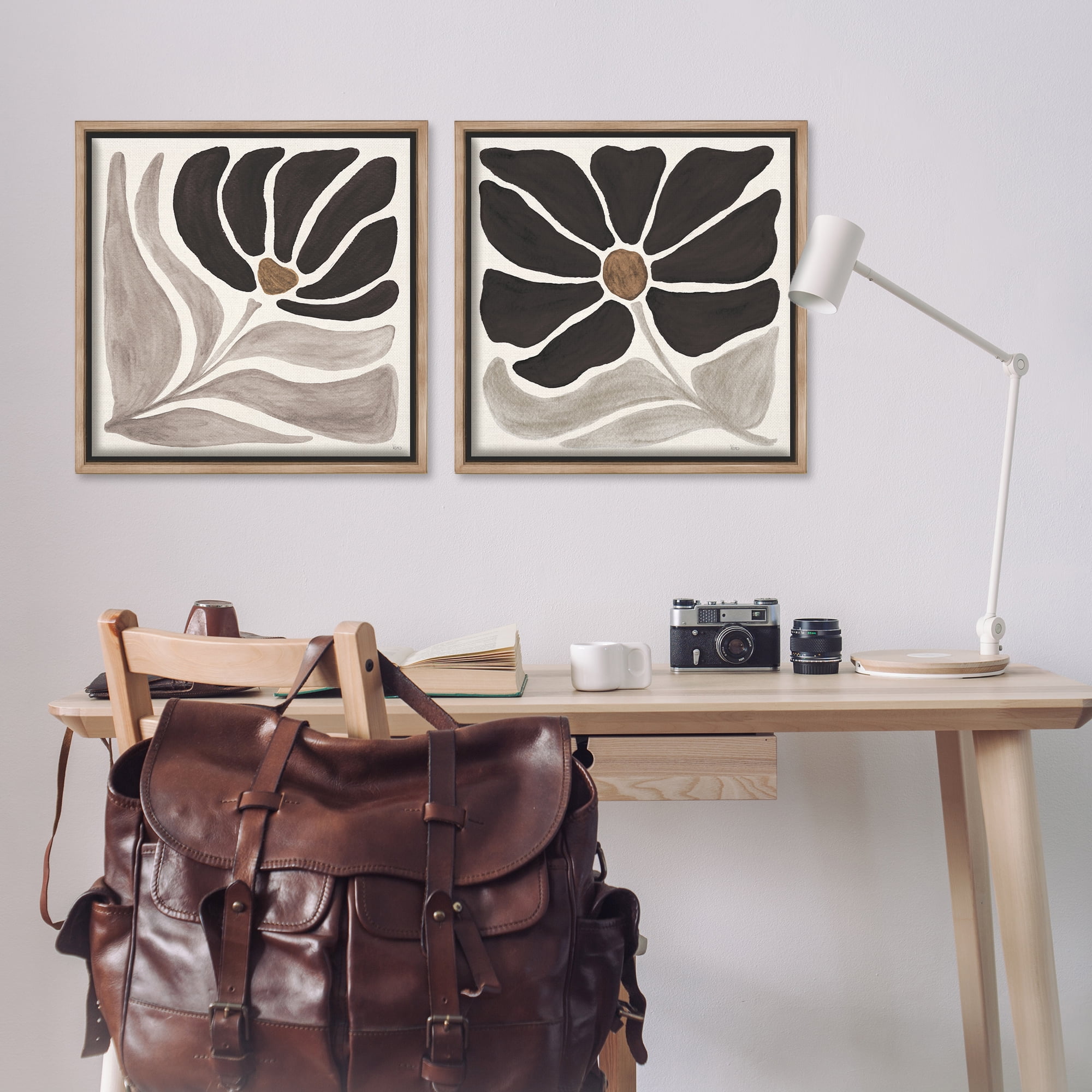 Stupell Industries Large Modern Flower Plants & Flowers Painting Brown Floater Framed Canvas Art Print Wall Art, 25 x 25, Set of 2