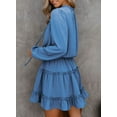 thumbnail image 5 of Asyoly Womens Dresses Long Sleeve Casual Tunic Dress Chiffon Babydoll Ruffle Swing Shift Dress Solid Color Mini Dress Drawstring V Neck Flowy Dresses, 5 of 5