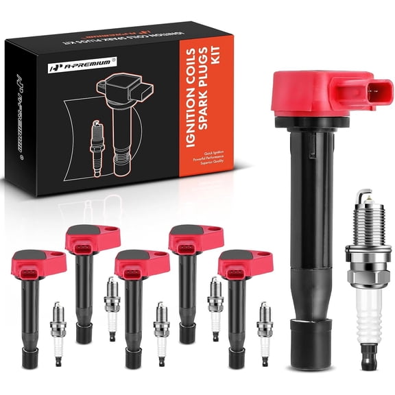 A-Premium Set of 6 (Red) Ignition Coil Pack and Iridium Spark Plugs Compatible with Honda Accord 2002, Odyssey 1999-2004 & Acura CL 2001-2003, TL 1999-2008