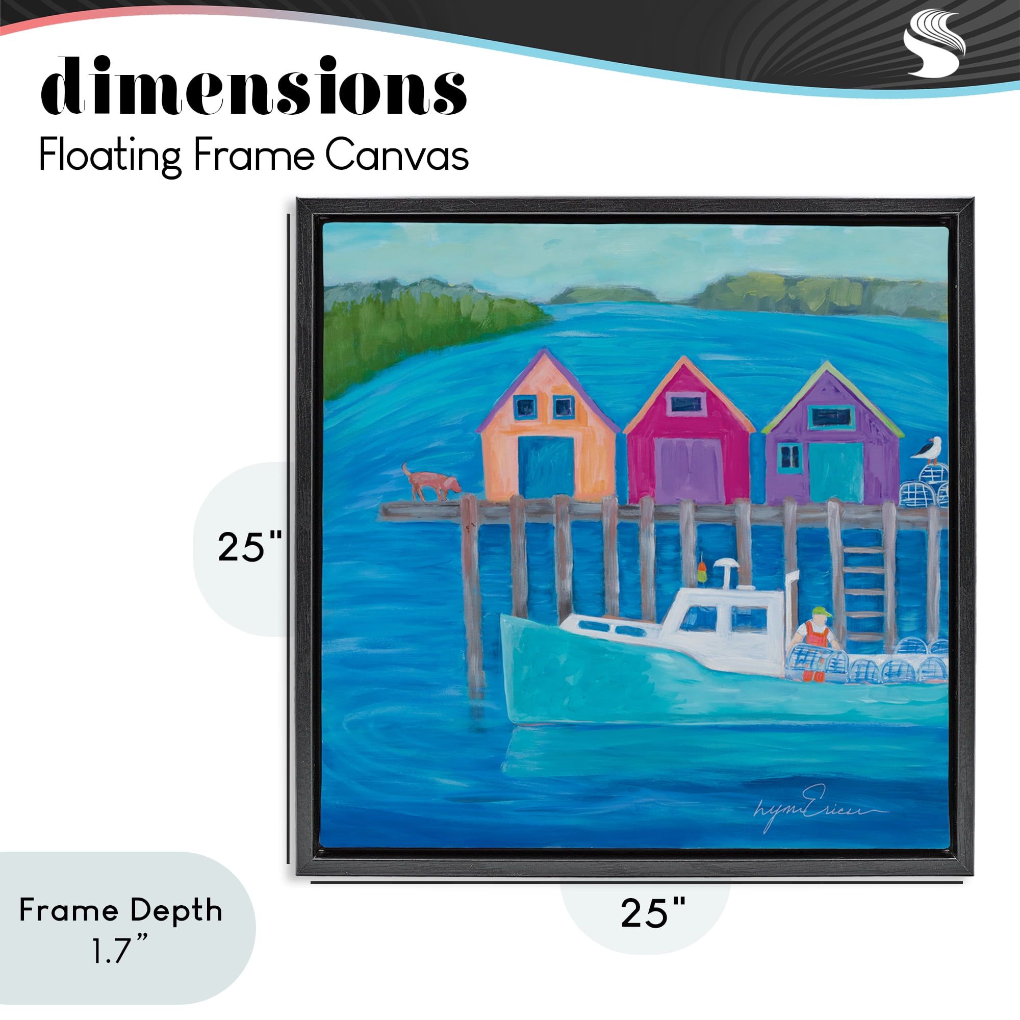 Stupell Industries Work Day at Seaside Village Black Framed Floater Canvas Wall Art, design by Lynn Ericson Fine Art