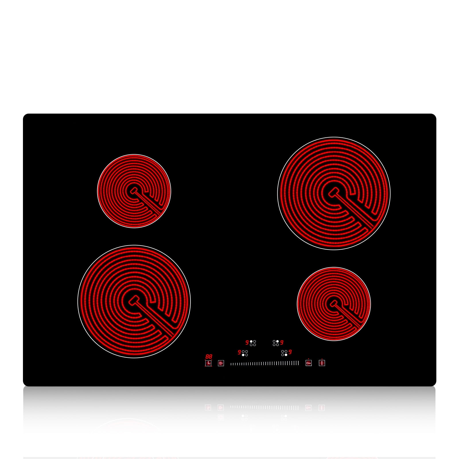 Built in Electric Stove Top, 23.2 x 20.5 inch 4 Burners, 240V Glass Radiant Cooktop with Sensor Touch Control, Timer & Child Lock Included, 9 Power Levels for Simmer Steam Slow Cook Fry