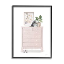 House Fenway Chic Wardrobe Still Life Pet Cat Resting Plants 11" x 14" Framed Painting Art Prints by Stupell Home Décor