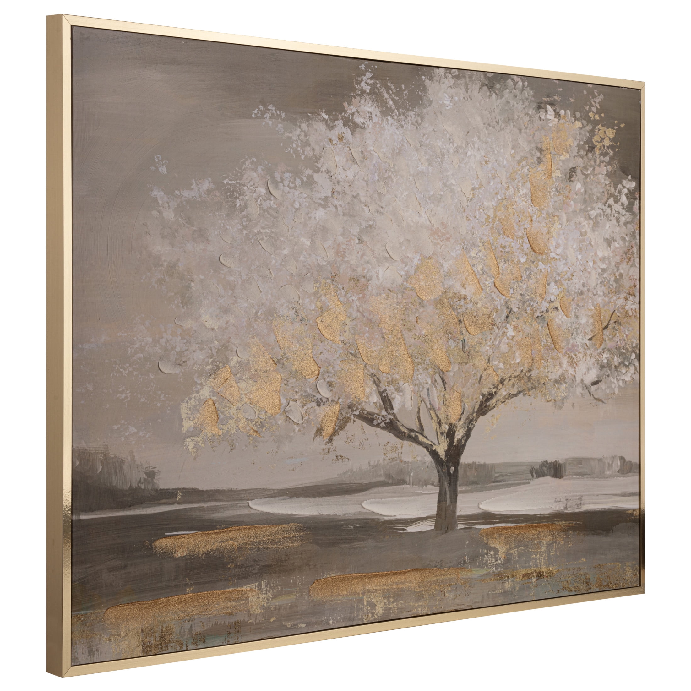 Gallery Solutions 48x36 Framed Tree Canvas Art - White Tree with Gold Glitter and Hand-Painted Embellishments, for Living Room, Bedroom, or Office Decor