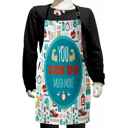 

Fitness Kids Apron You Can Do Much More Encouraging Phrase with Gym Cardio Sport Wellness Boys Girls Apron Bib with Adjustable Ties for Cooking Baking Painting Teal White Red by Ambesonne