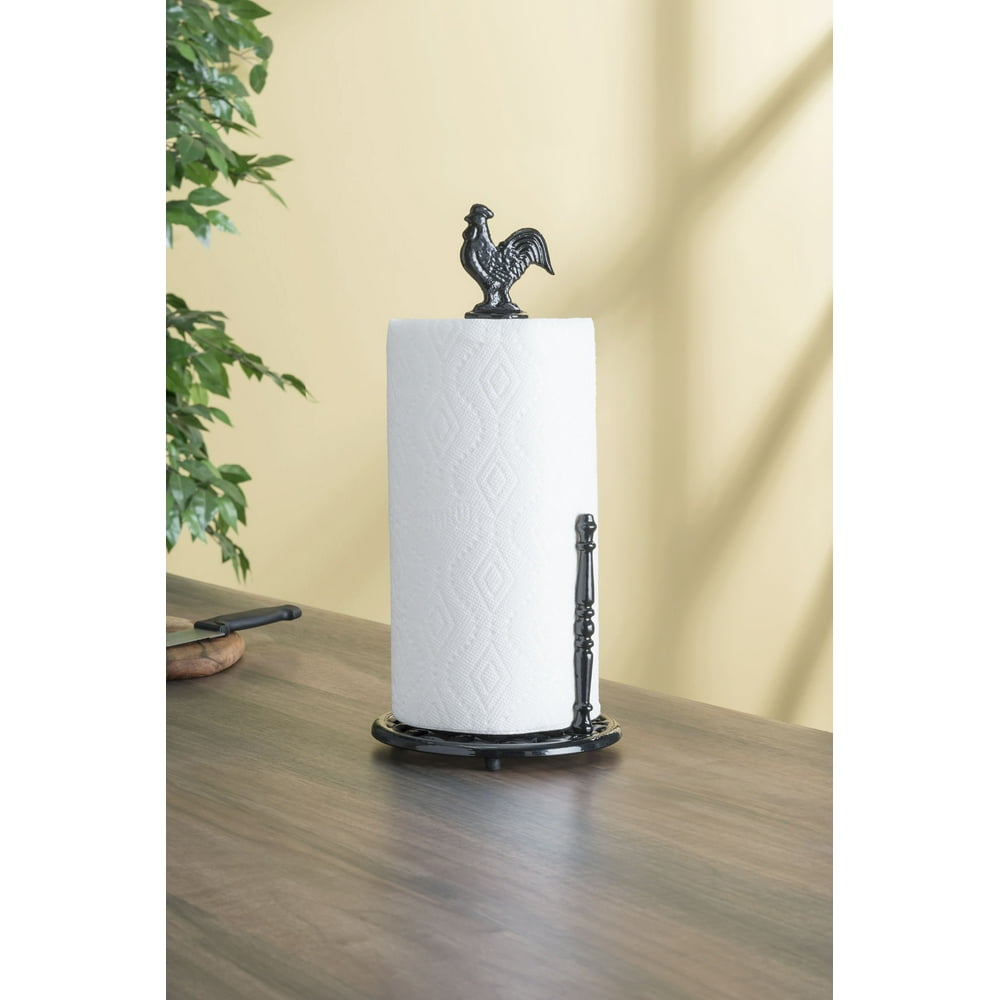Cast Iron Rooster Paper Towel Holder, Black