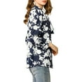 thumbnail image 5 of MODA NOVA Junior's Casual Boho Floral Printed V Neck Pussy Bow Blouse Navy Blue M, 5 of 6