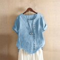 thumbnail image 2 of CHUANK Oversized Button Down Shirts Women Oversized T Shirts Workout Cotton Linen Western Shirts Short Sleeves Crew Neck Sexy Summer Tops for Plus Size Summer Spring Blouses Yellow Army G, 2 of 5