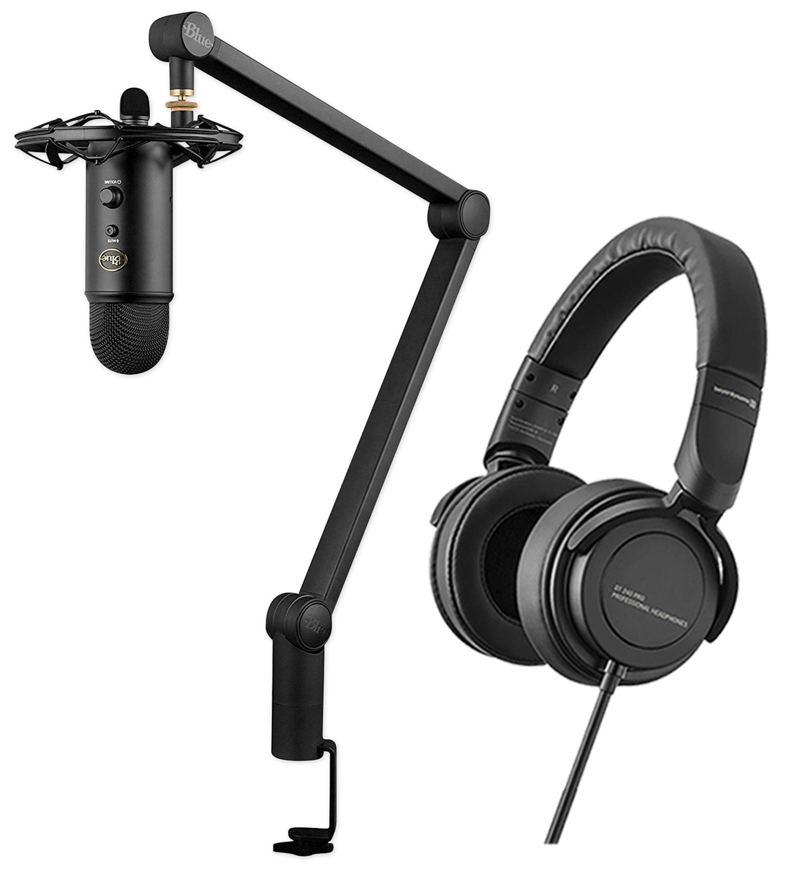 Blue Yeticaster Studio Podcasting Microphone+Beyerdynamic DT 240 Headphones+Boom 