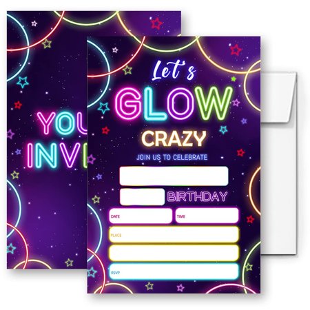 Radiant Neon Birthday Invites - Illuminate your celebration with vibrant glow-in-the-dark designs that set the perfect tone for an unforgettable party experience.