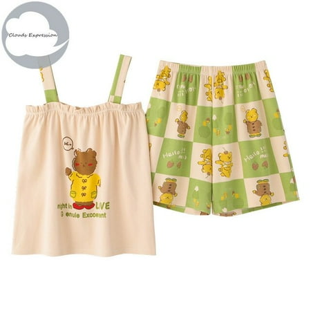 

QWZNDZGR Summer Knitted Cotton Cartoon Pajamas Sets Women Pyjamas Sleepwear Nightwear Pijama Mujer Plus Size 3XL Shorts Pl Pants Homewear